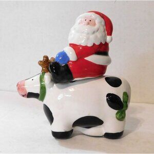 Coco Dowley Santa Cow Salt Pepper Shakers Vintage 1990s Ceramic